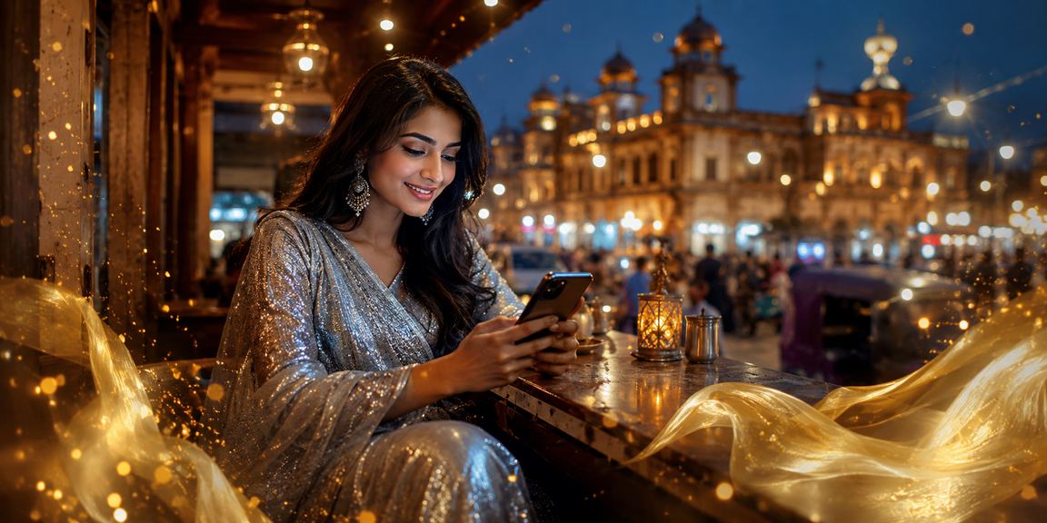 রাজশাহীতে শাড়ি পরা একজন ব্যবহারকারী মোবাইলে পেমেন্ট সম্পন্ন করছেন